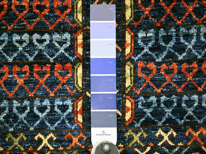 Blue 3'10" x 9'7" Tribal & Geometric Hand knotted Wool Rug - Sku: O022525