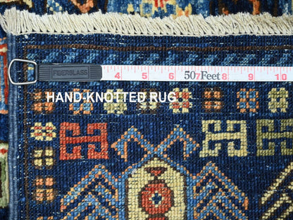 Blue 3'10" x 9'7" Tribal & Geometric Hand knotted Wool Rug - Sku: O022525