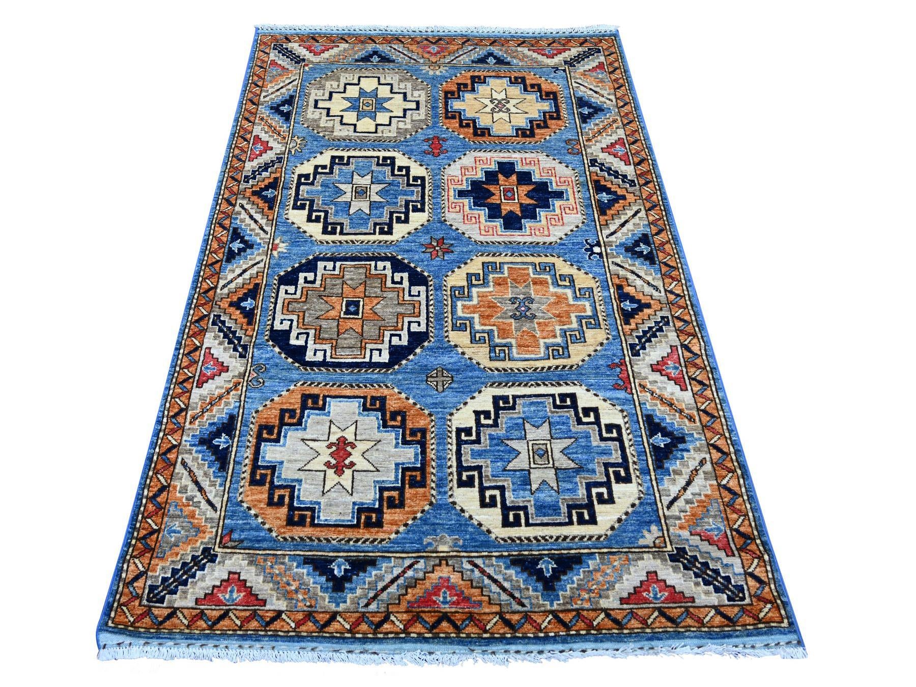 Ersari Tribal & Geometric hand-knotted wool rug in Blue & Colorful, 4' x 6' — SKU O022526