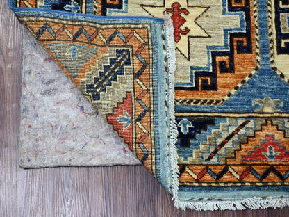 Blue 4'0" x 6'0" Tribal & Geometric Hand knotted Wool Rug - Sku: O022526