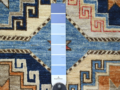 Blue 4'0" x 6'0" Tribal & Geometric Hand knotted Wool Rug - Sku: O022526
