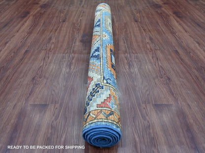Blue 4'0" x 6'0" Tribal & Geometric Hand knotted Wool Rug - Sku: O022526