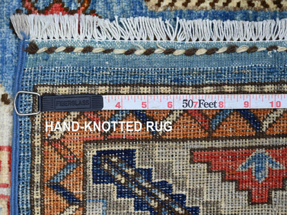 Blue 4'0" x 6'0" Tribal & Geometric Hand knotted Wool Rug - Sku: O022526