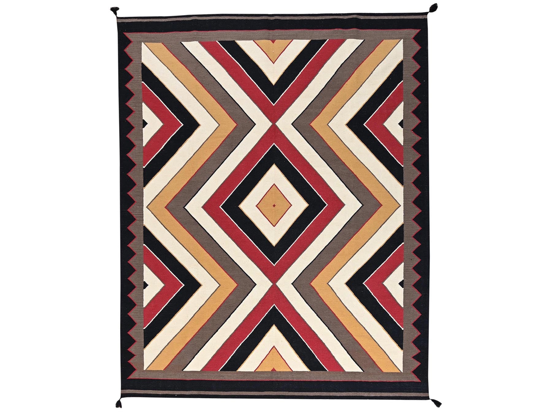 Flat-Weave hand-knotted wool rug in Multicolored & Black, 9'5" x 11'9" — SKU O02252