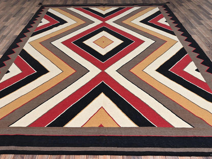 Multicolored 9'5" x 11'9" Flat Weave Hand woven Wool Rug - Sku: O02252