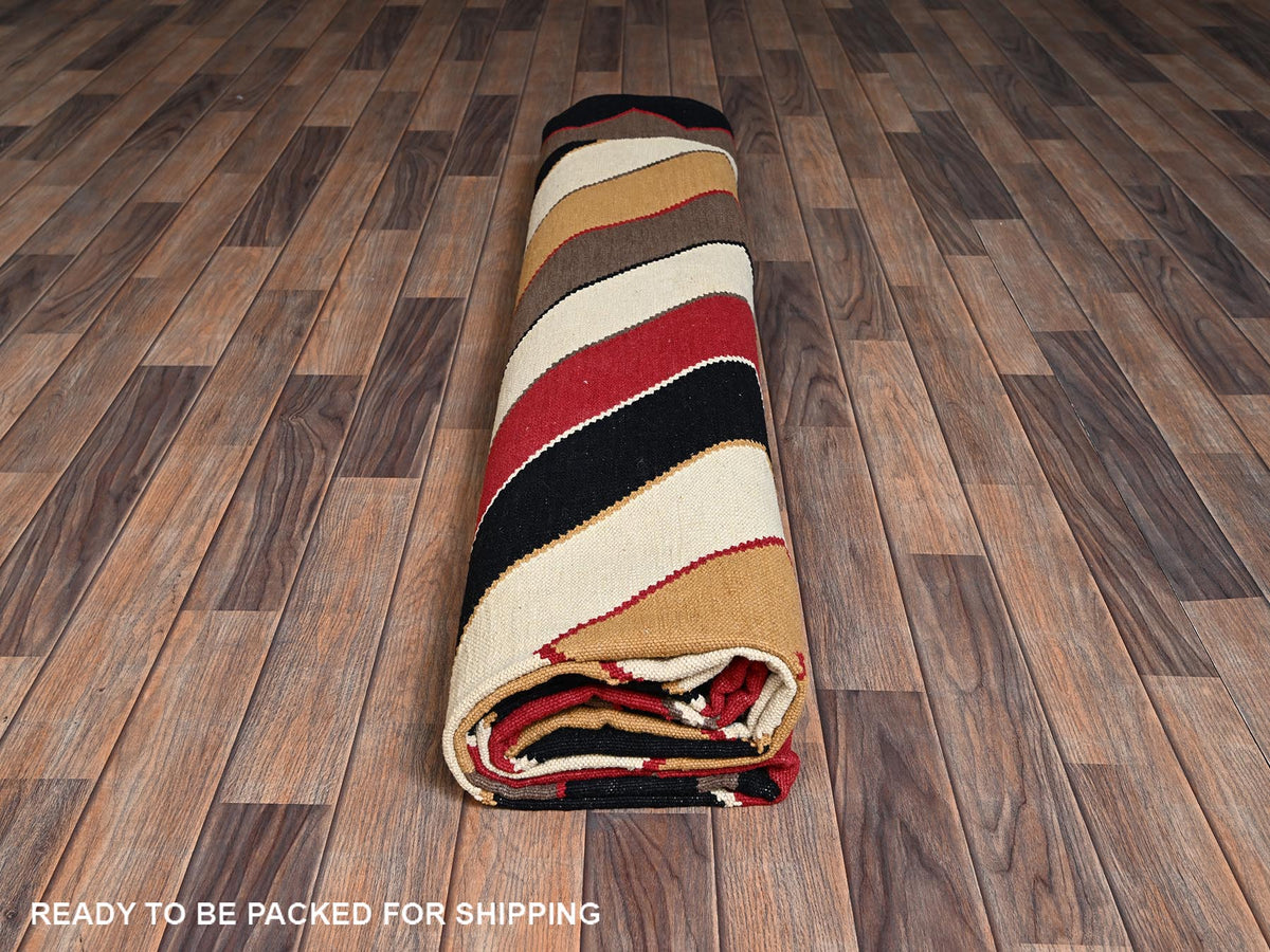 Flat-Weave hand-knotted wool rug in Multicolored & Black, 9'5" x 11'9" — SKU O02252 (view 6)