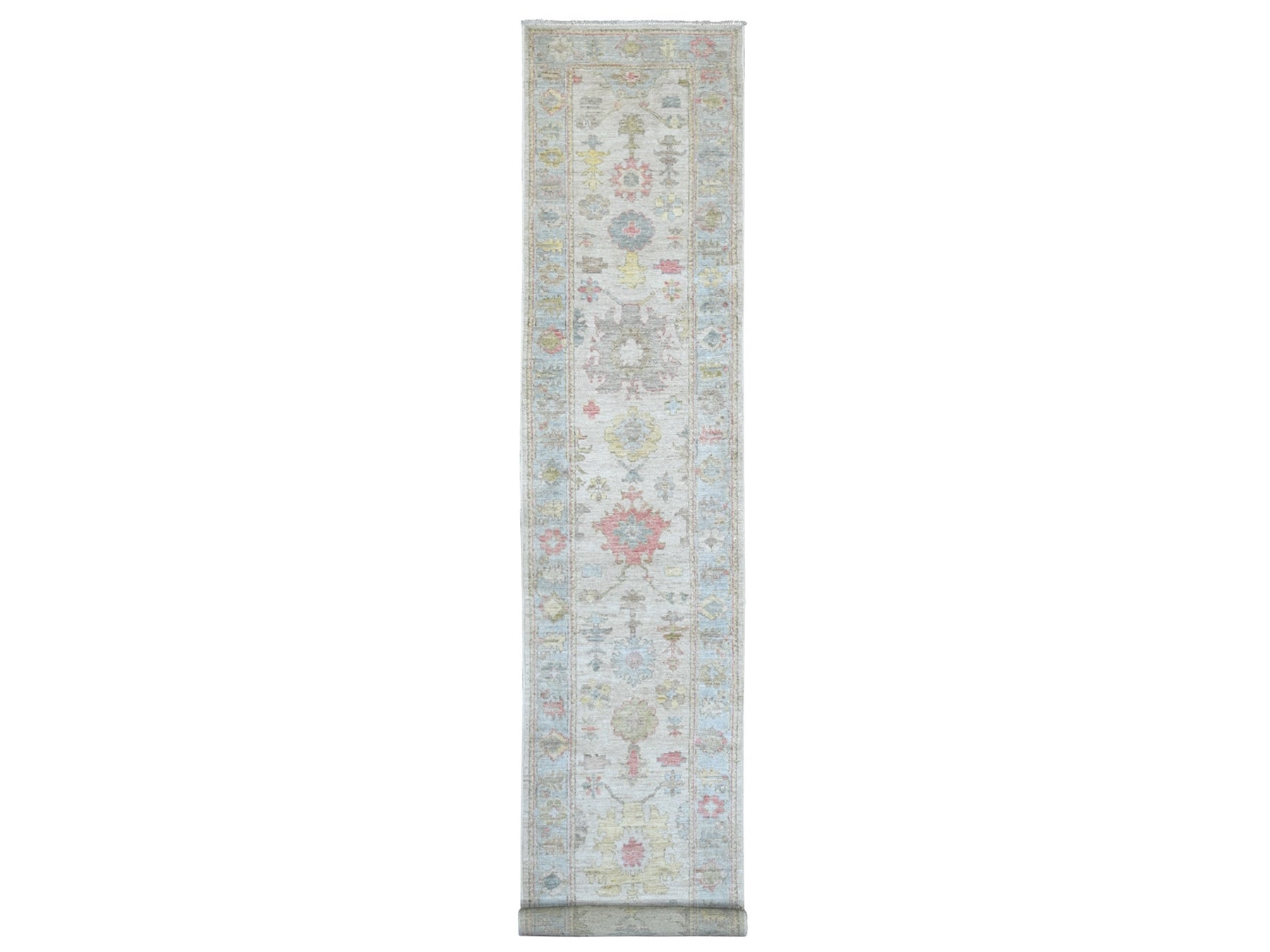 Grey 2'9" x 15'7" Oushak And Peshawar Hand knotted Wool Rug - Sku: O022530