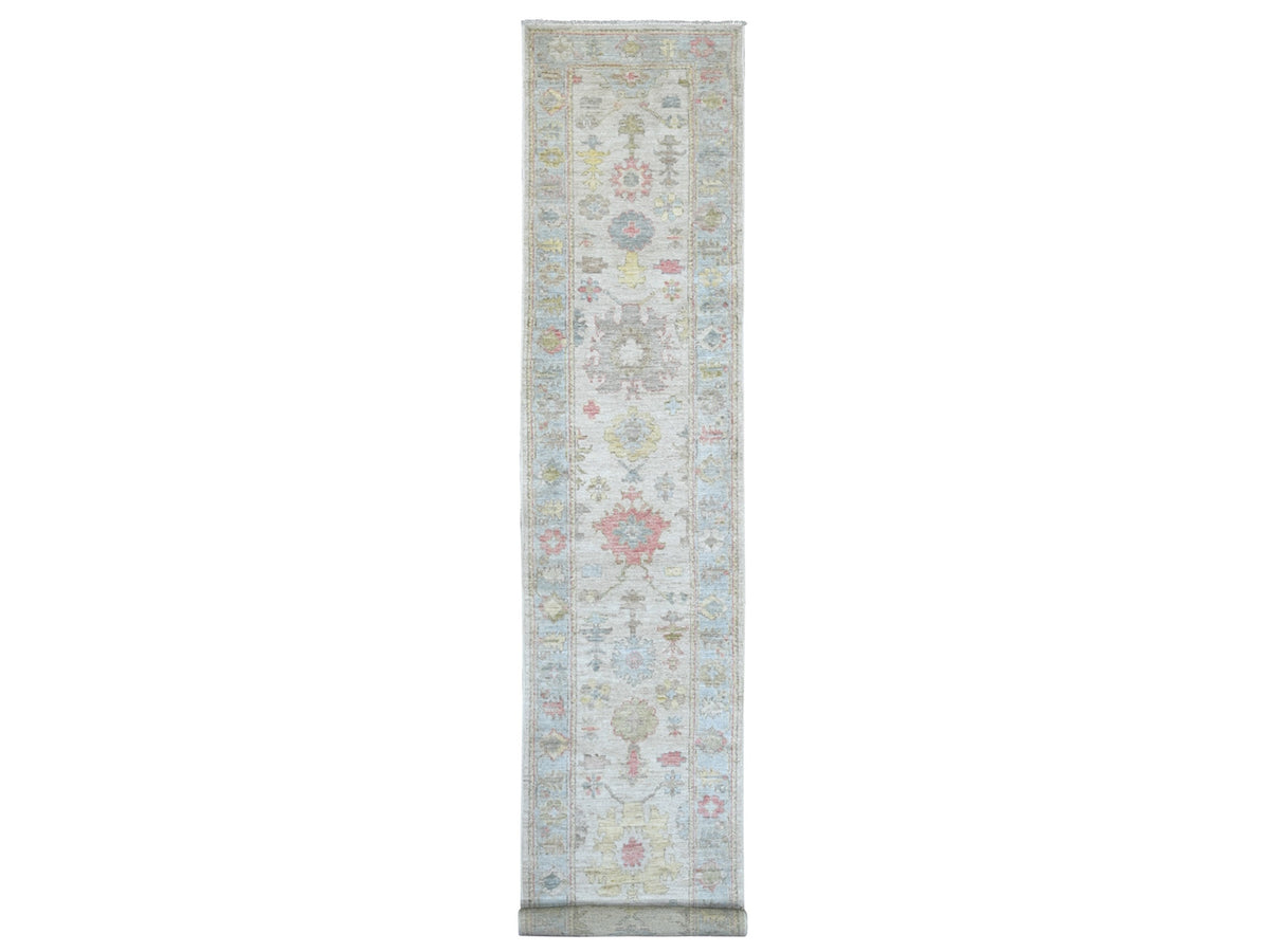 Oushak Oushak hand-knotted wool runner in Gray & Light Blue, 2'9" x 15'7" — SKU O022530