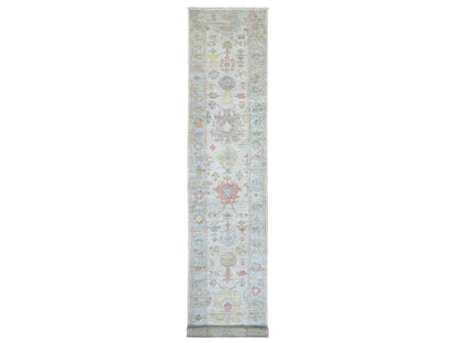 Oushak Oushak hand-knotted wool runner in Gray & Light Blue, 2'9" x 15'7" — SKU O022530