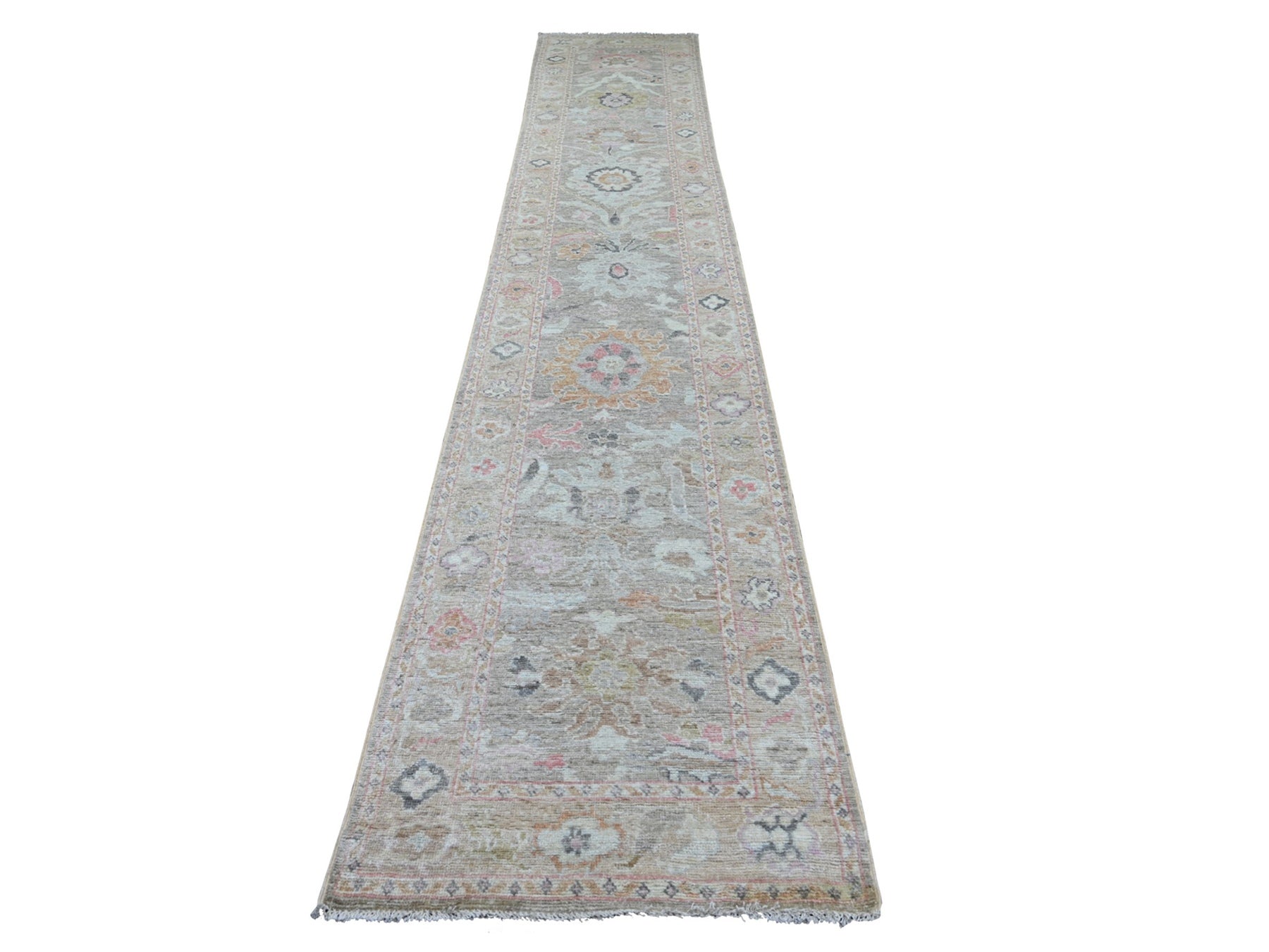 Brown 2'8" x 15'2" Oushak And Peshawar Hand knotted Wool Rug - Sku: O022531