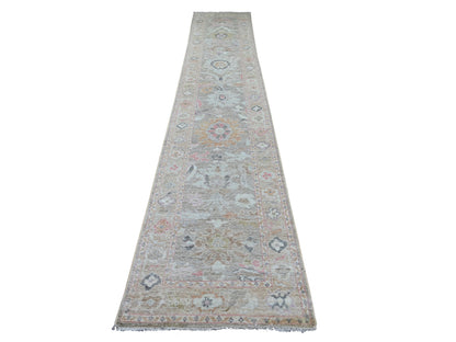 Brown 2'8" x 15'2" Oushak And Peshawar Hand knotted Wool Rug - Sku: O022531