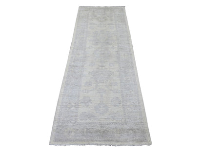 Ivory 2'9" x 7'8" Oushak And Peshawar Hand knotted Wool Rug - Sku: O022534