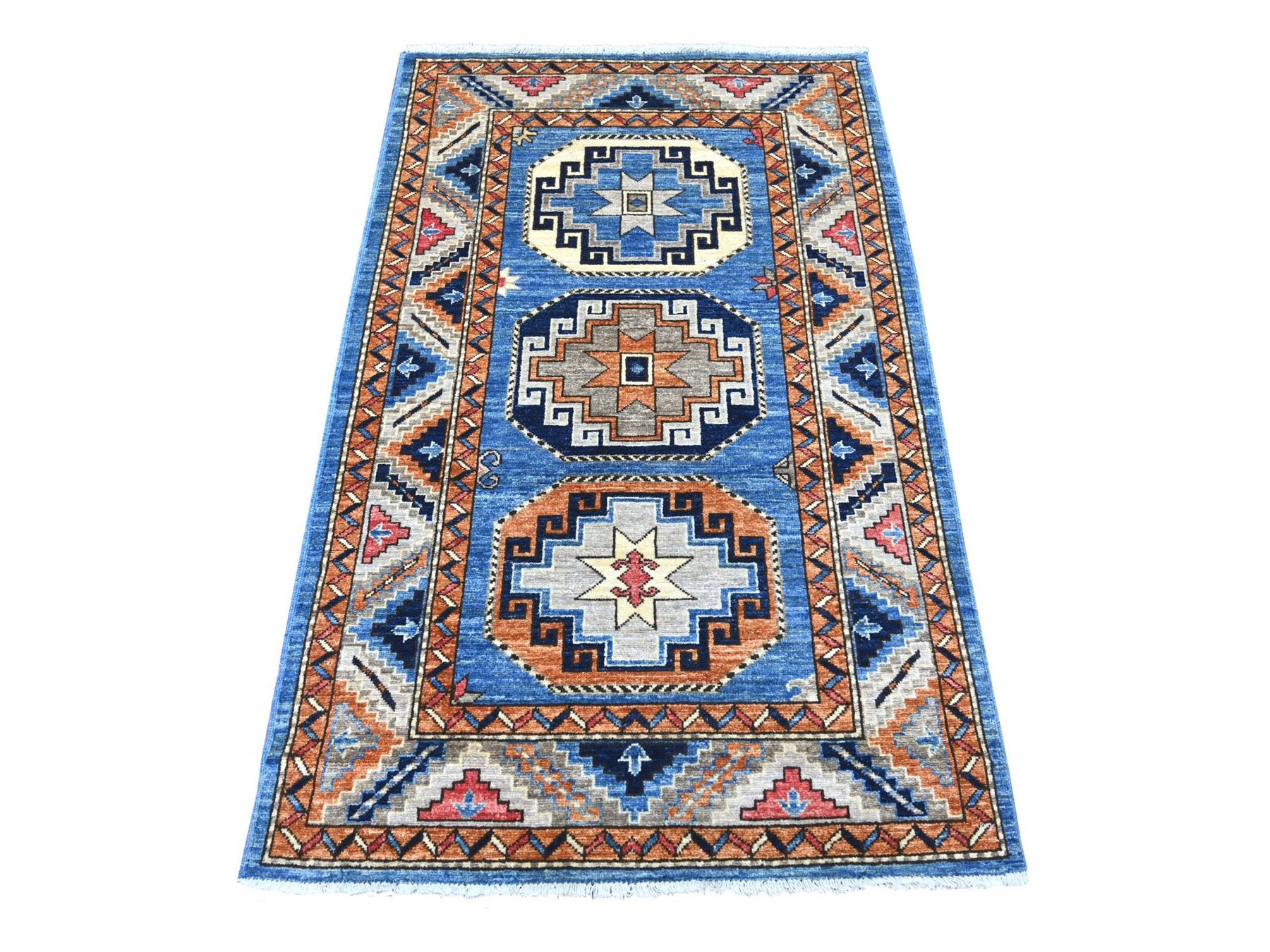 Blue 3'2" x 5'0" Tribal & Geometric Hand knotted Wool Rug - Sku: O022536