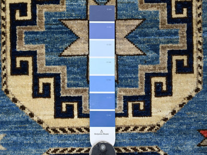 Blue 3'2" x 5'0" Tribal & Geometric Hand knotted Wool Rug - Sku: O022536
