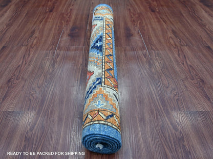 Blue 3'2" x 5'0" Tribal & Geometric Hand knotted Wool Rug - Sku: O022536