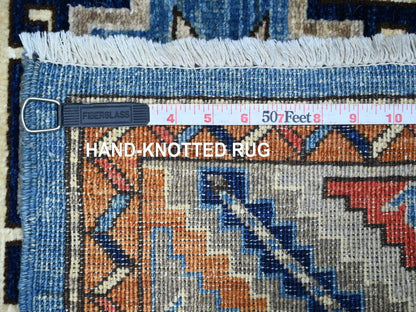 Blue 3'2" x 5'0" Tribal & Geometric Hand knotted Wool Rug - Sku: O022536
