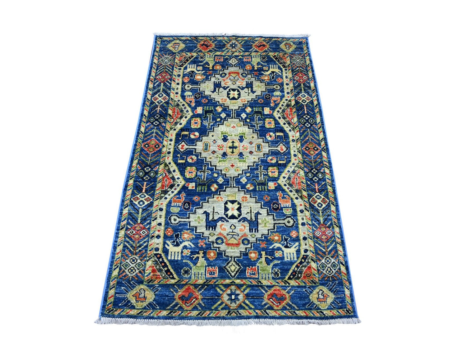 Blue 3'1" x 5'2" Tribal & Geometric Hand knotted Wool Rug - Sku: O022537