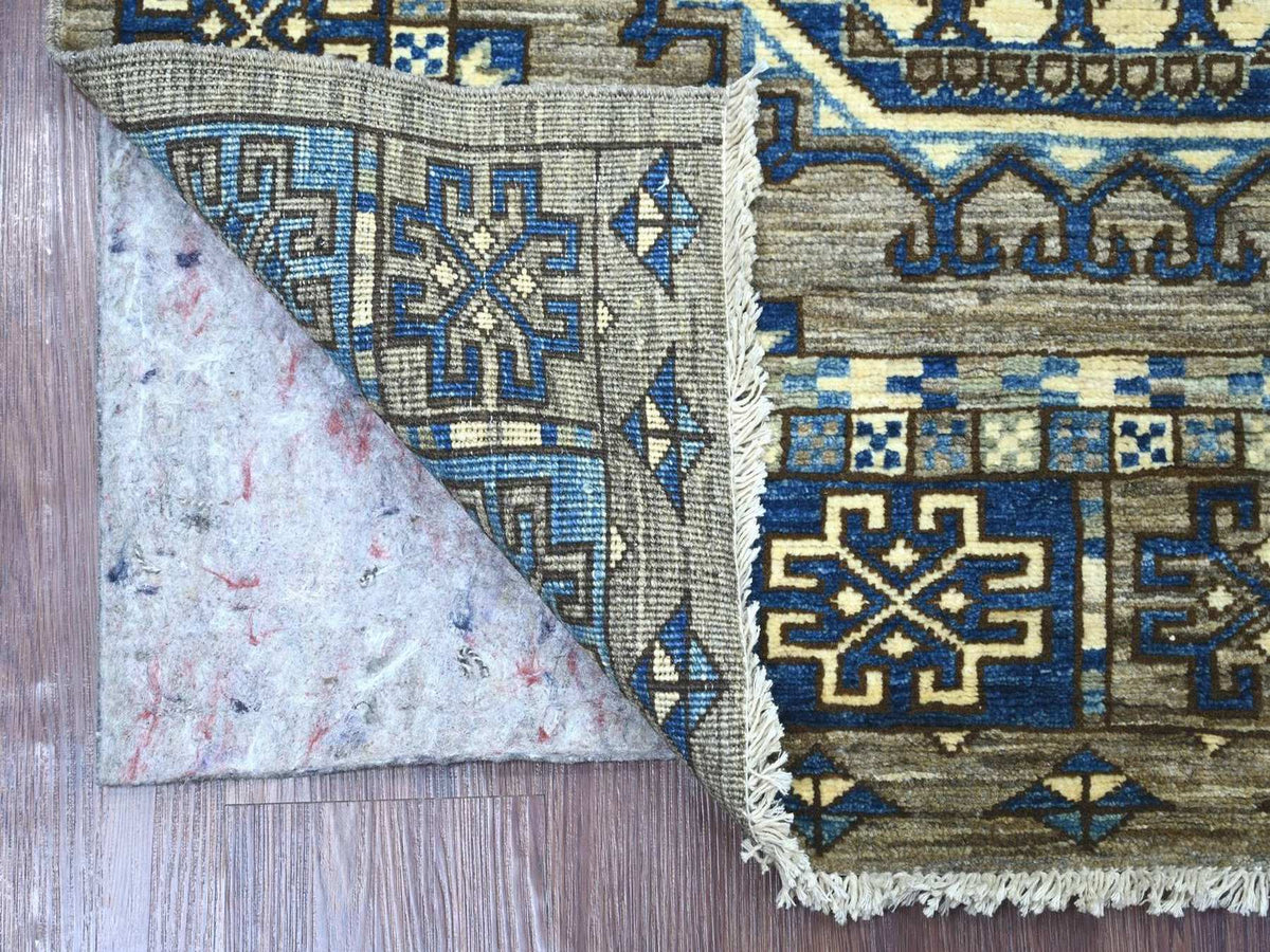 Ersari Tribal & Geometric hand-knotted wool rug in Gray & Blue, 3'3" x 4'10" — SKU O022538 (view 2)