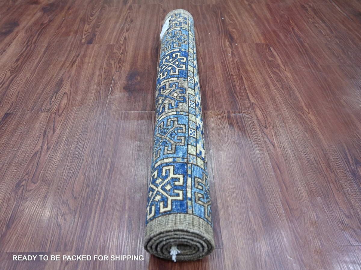 Ersari Tribal & Geometric hand-knotted wool rug in Gray & Blue, 3'3" x 4'10" — SKU O022538 (view 4)