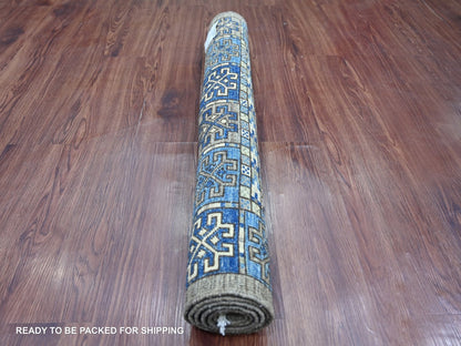Ersari Tribal & Geometric hand-knotted wool rug in Gray & Blue, 3'3" x 4'10" — SKU O022538 (view 4)