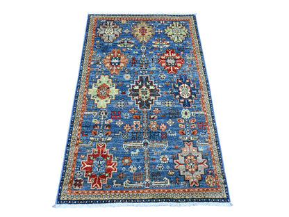 Blue 3'0" x 4'9" Tribal & Geometric Hand knotted Wool Rug - Sku: O022539