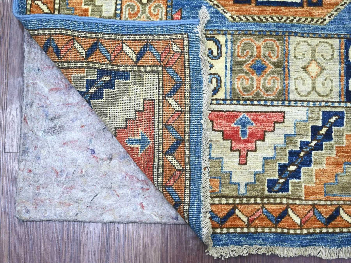 Ersari Tribal & Geometric hand-knotted wool rug in Blue & Colorful, 6' x 8'10" — SKU O022540 (view 2)