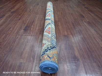 Blue 6'0" x 8'10" Tribal & Geometric Hand knotted Wool Rug - Sku: O022540