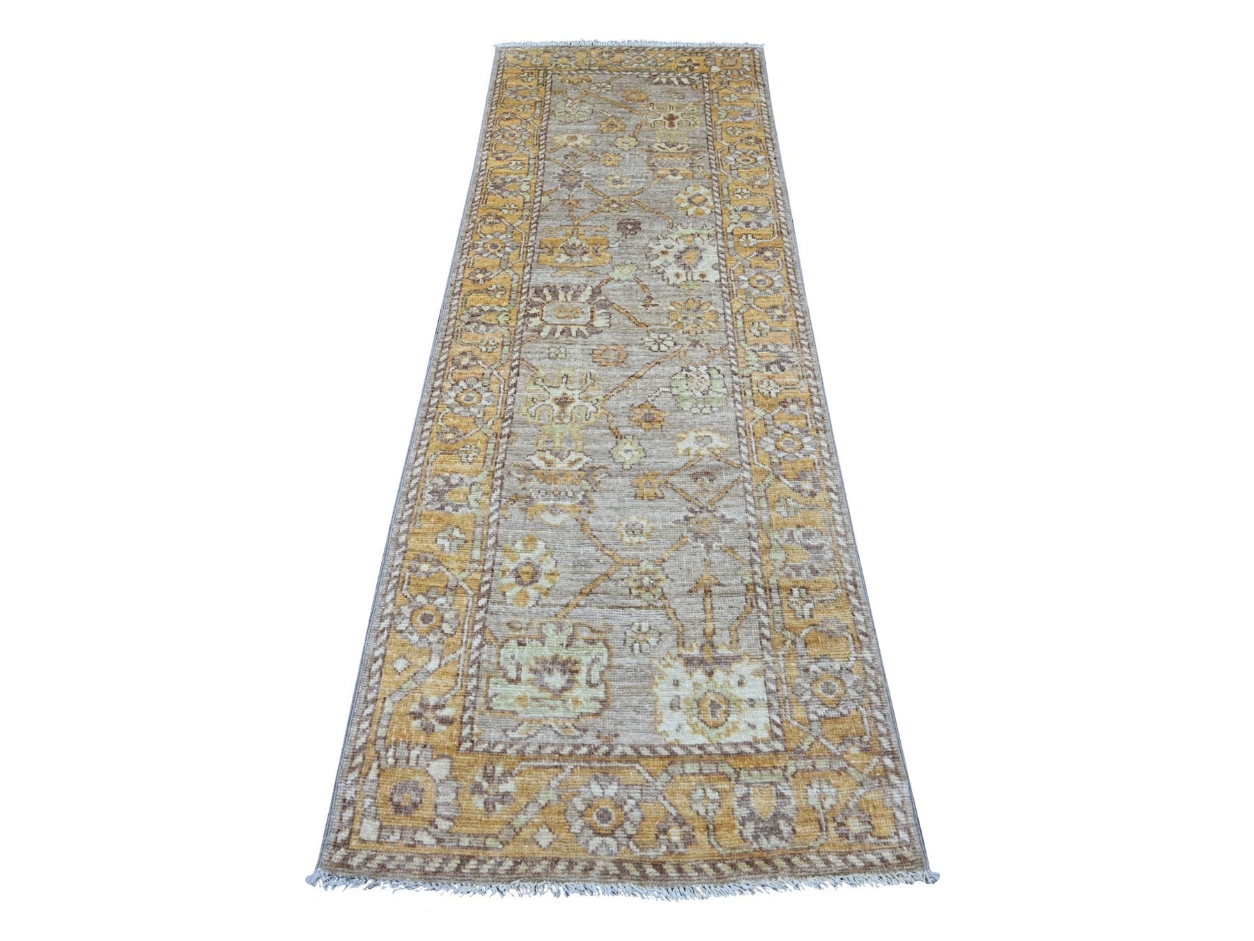 Brown 2'8" x 7'10" Oushak And Peshawar Hand knotted Wool Rug - Sku: O022542