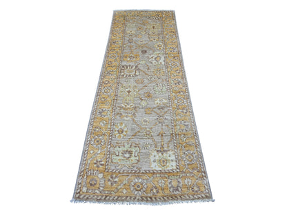 Brown 2'8" x 7'10" Oushak And Peshawar Hand knotted Wool Rug - Sku: O022542