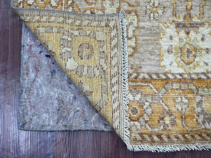 Brown 2'8" x 7'10" Oushak And Peshawar Hand knotted Wool Rug - Sku: O022542