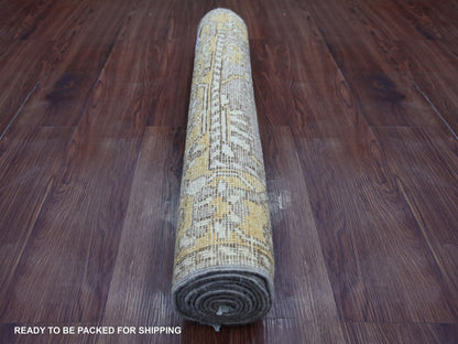 Brown 2'8" x 7'10" Oushak And Peshawar Hand knotted Wool Rug - Sku: O022542
