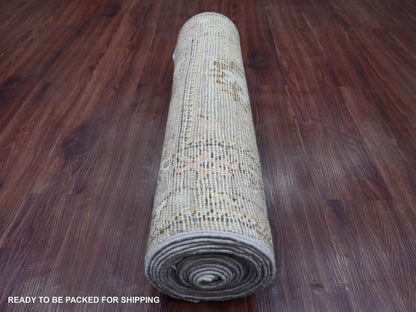 Brown 2'7" x 17'2" Oushak And Peshawar Hand knotted Wool Rug - Sku: O022544