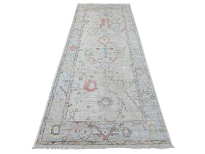 Oushak Oushak hand-knotted wool runner in Gray & Light Blue, 3'11" x 9'7" — SKU O022546