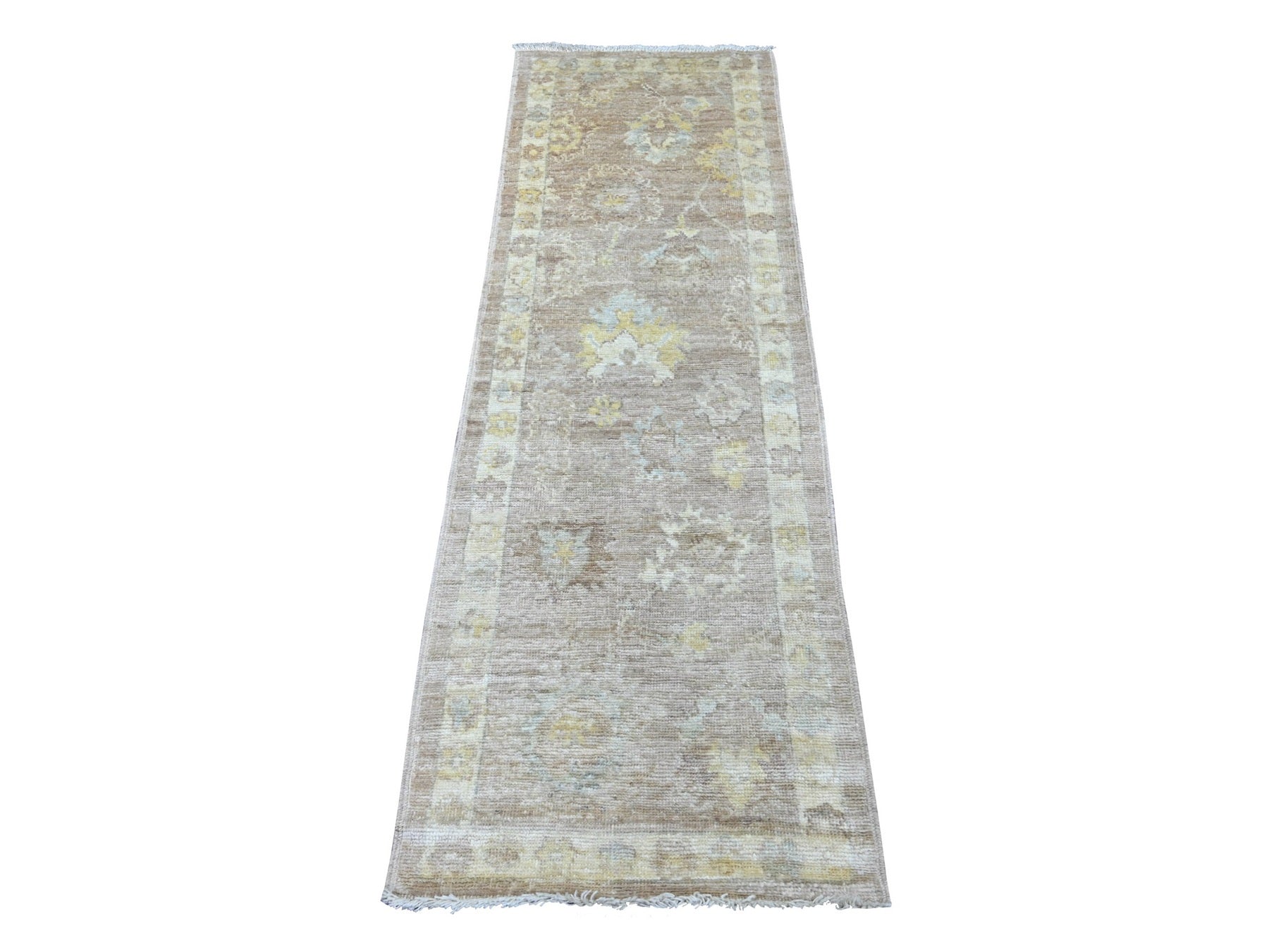 Brown 2'1" x 6'2" Oushak And Peshawar Hand knotted Wool Rug - Sku: O022547