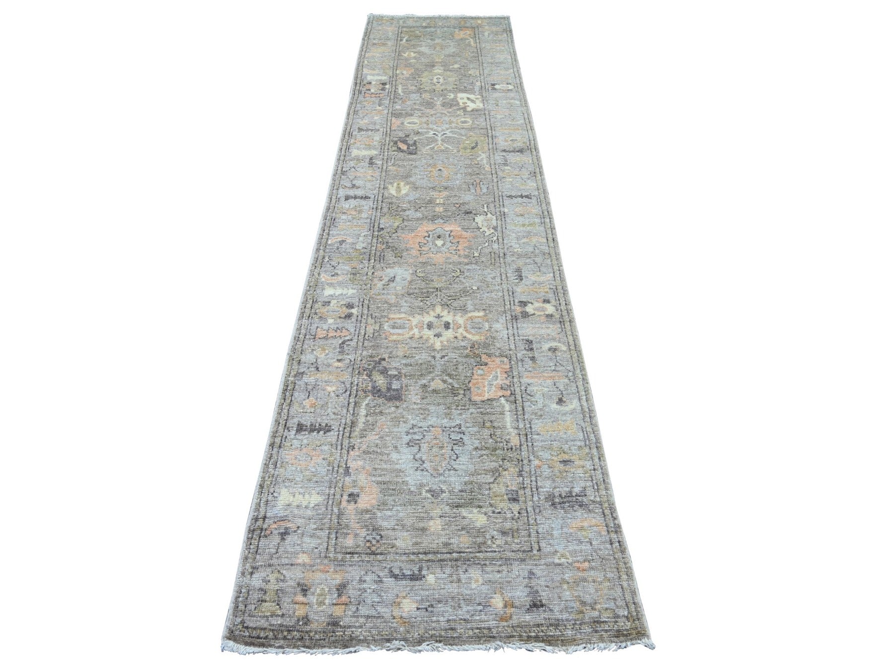 Brown 2'11" x 12'9" Oushak And Peshawar Hand knotted Wool Rug - Sku: O022548