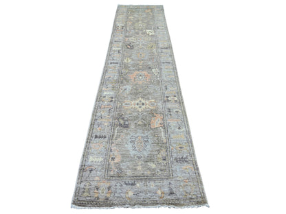 Brown 2'11" x 12'9" Oushak And Peshawar Hand knotted Wool Rug - Sku: O022548