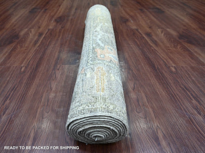 Brown 2'11" x 12'9" Oushak And Peshawar Hand knotted Wool Rug - Sku: O022548