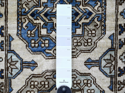 Ersari Tribal & Geometric hand-knotted wool runner in Ivory & Gray, 2'7" x 11'8" — SKU O022550 (view 3)