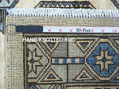 Ersari Tribal & Geometric hand-knotted wool runner in Ivory & Gray, 2'7" x 11'8" — SKU O022550 (view 6)