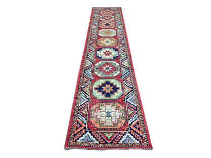 Ersari Tribal & Geometric hand-knotted wool runner in Red & Colorful, 2'7" x 12'6" — SKU O022551