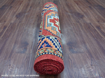 Ersari Tribal & Geometric hand-knotted wool runner in Red & Colorful, 2'7" x 12'6" — SKU O022551 (view 4)
