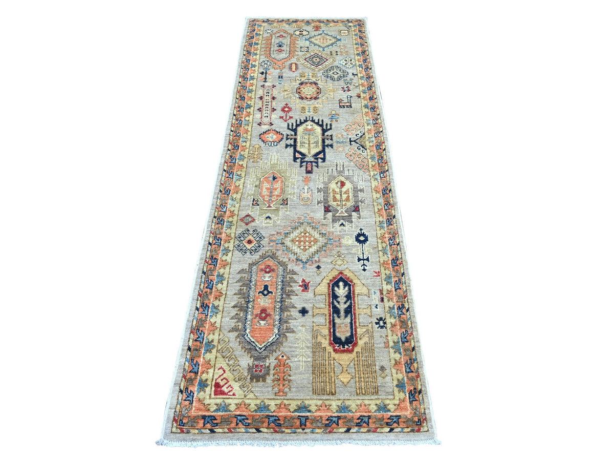 Ersari Tribal & Geometric hand-knotted wool runner in Gray & Orange, 2'6" x 8'3" — SKU O022553