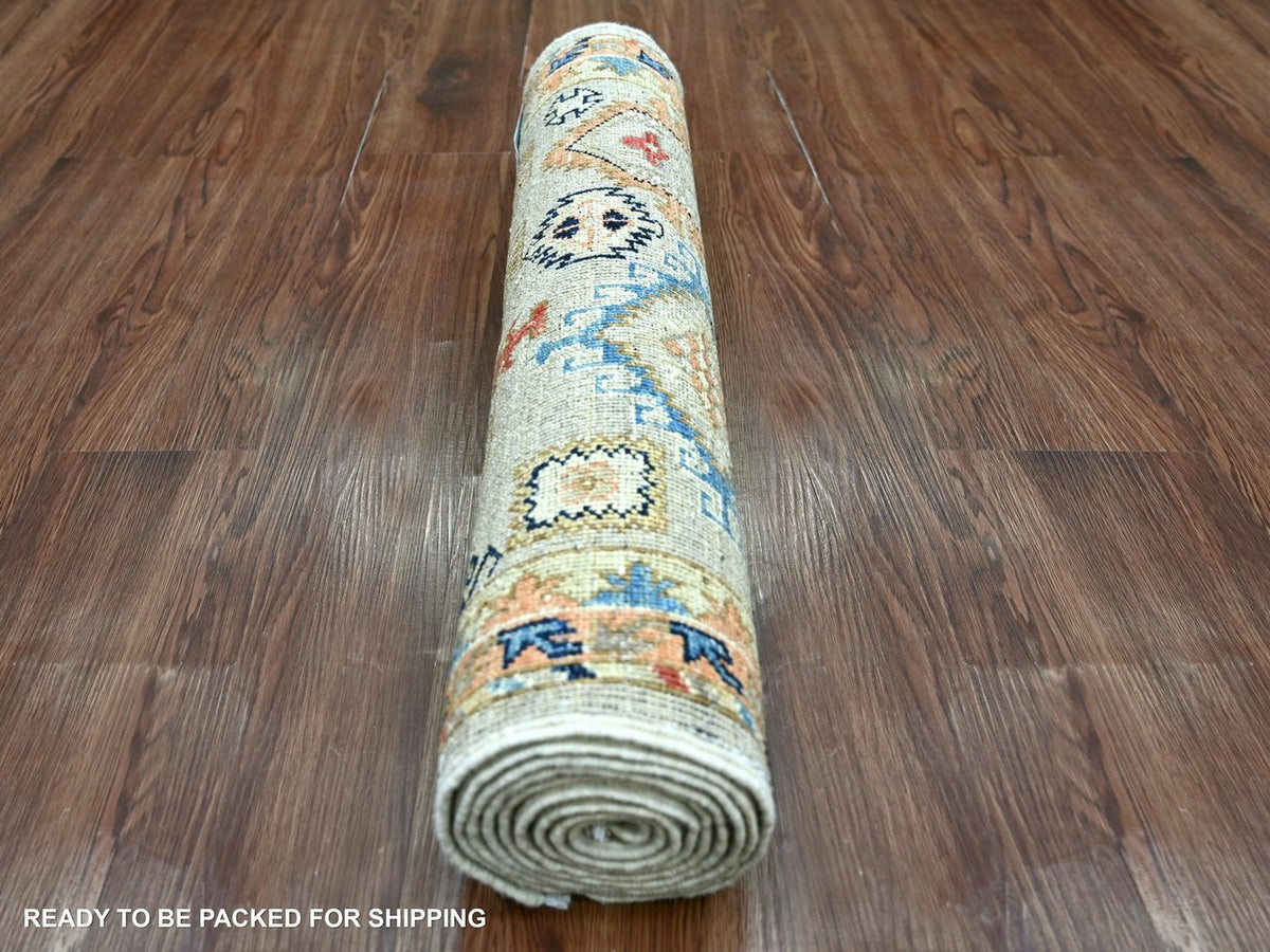 Ersari Tribal & Geometric hand-knotted wool runner in Gray & Orange, 2'6" x 8'3" — SKU O022553 (view 4)