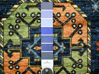Blue 2'6" x 11'11" Tribal & Geometric Hand knotted Wool Rug - Sku: O022554