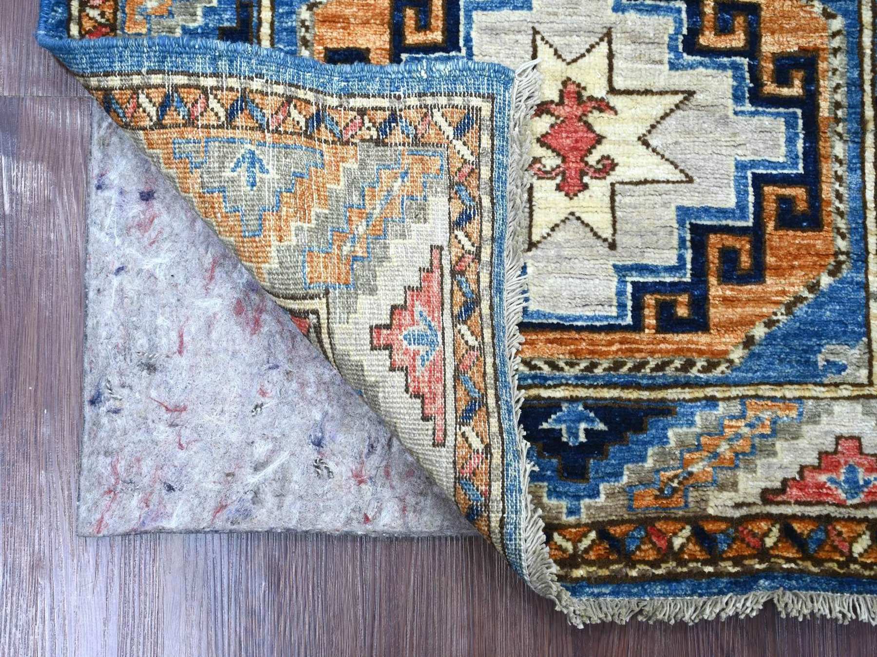 Blue 2'8" x 7'4" Tribal & Geometric Hand knotted Wool Rug - Sku: O022555