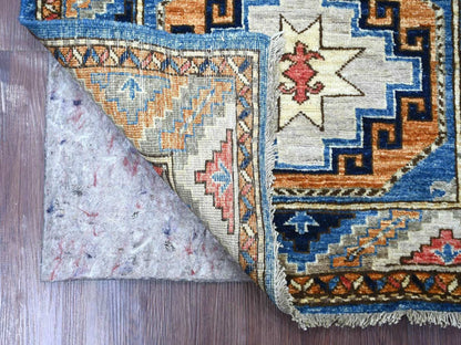 Blue 2'8" x 7'4" Tribal & Geometric Hand knotted Wool Rug - Sku: O022555