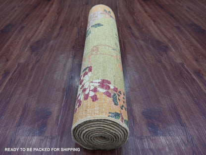 Green 3'1" x 11'7" Oushak And Peshawar Hand knotted Wool Rug - Sku: O022557