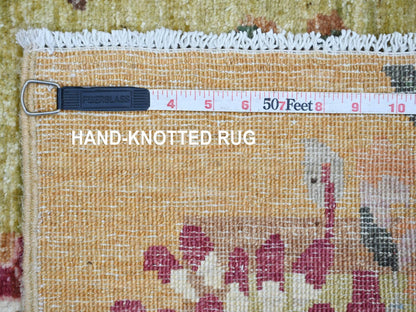 Green 3'1" x 11'7" Oushak And Peshawar Hand knotted Wool Rug - Sku: O022557