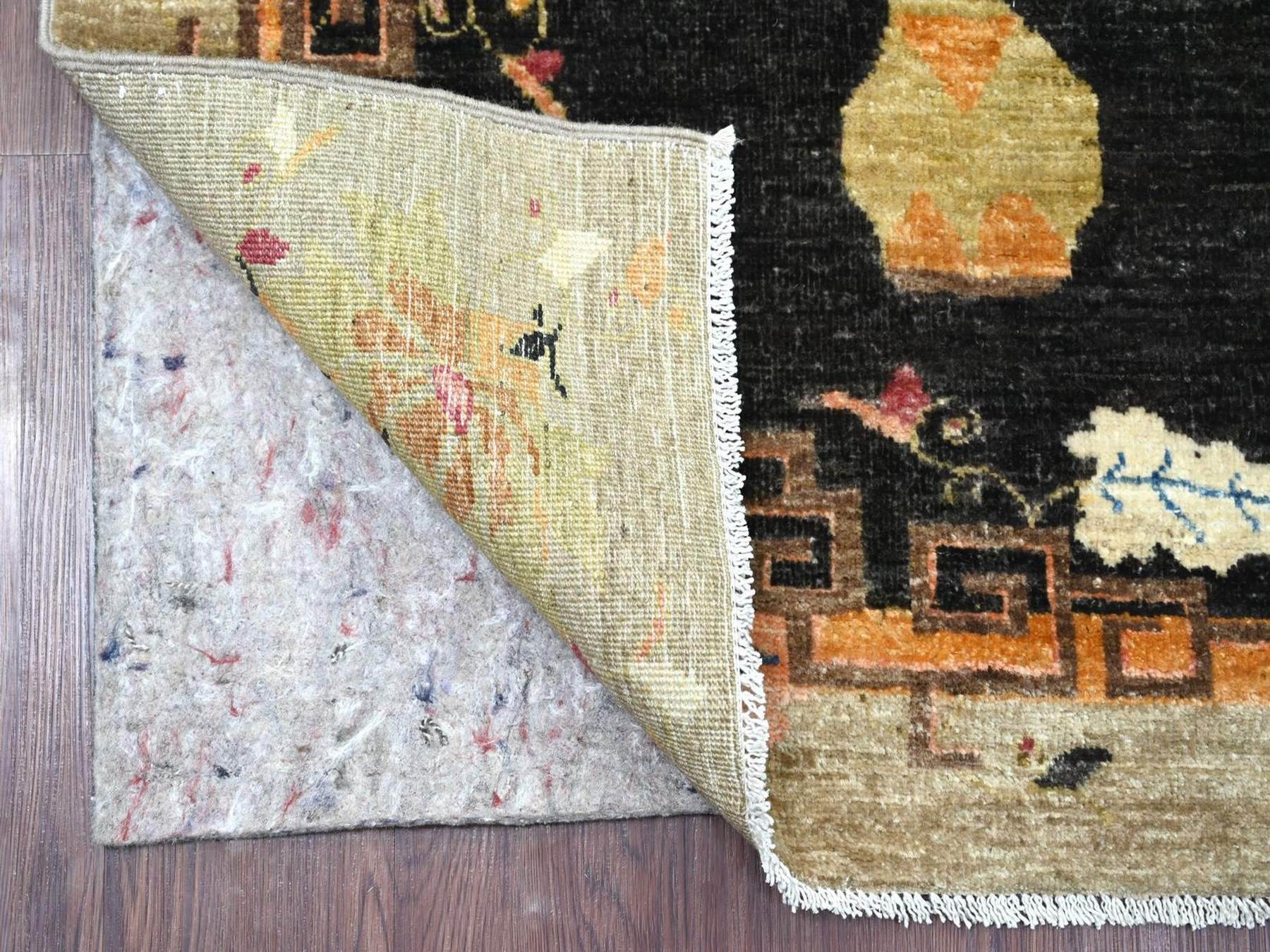 Black 3'0" x 11'10" Oushak And Peshawar Hand knotted Wool Rug - Sku: O022558