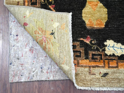 Black 3'0" x 11'10" Oushak And Peshawar Hand knotted Wool Rug - Sku: O022558